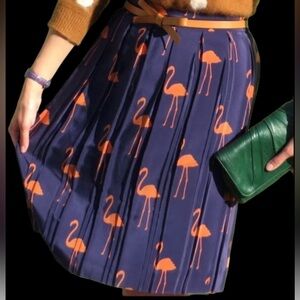 Anthropologie Charlotte Taylor Stilt Striders Flamingo Pleated Silk Skirt Size 0